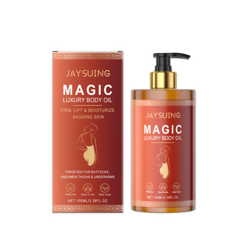 Bottle and packaging of Jaysuing The Firming And Nourishing Body Oil, Gently Moisturizes The Skin All Over The Body On A Daily Basis And Is An Essential Oil For Body Massage And Care, a luxury body oil designed to firm, lift, and moisturize sagging skin.