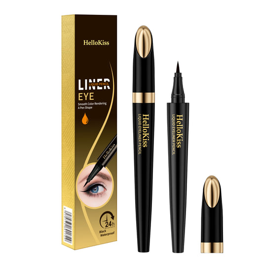 HelloKiss Waterproof Eyeliner Pen - Quick-Dry, Smudge-Proof Liquid Eyeliner in Black and Brown with sleek black and gold packaging, designed for precise eye makeup application.
