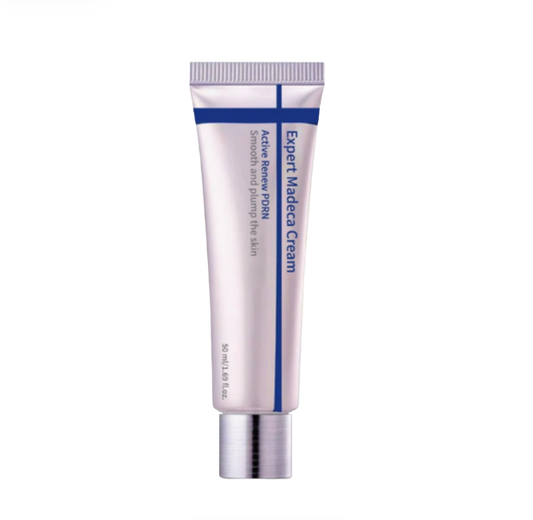 Tube of Expert Madeca Cream with silver cap and blue accents, branded as BARUBT Brightening & Firming Moisturizer for skincare and beauty routines.