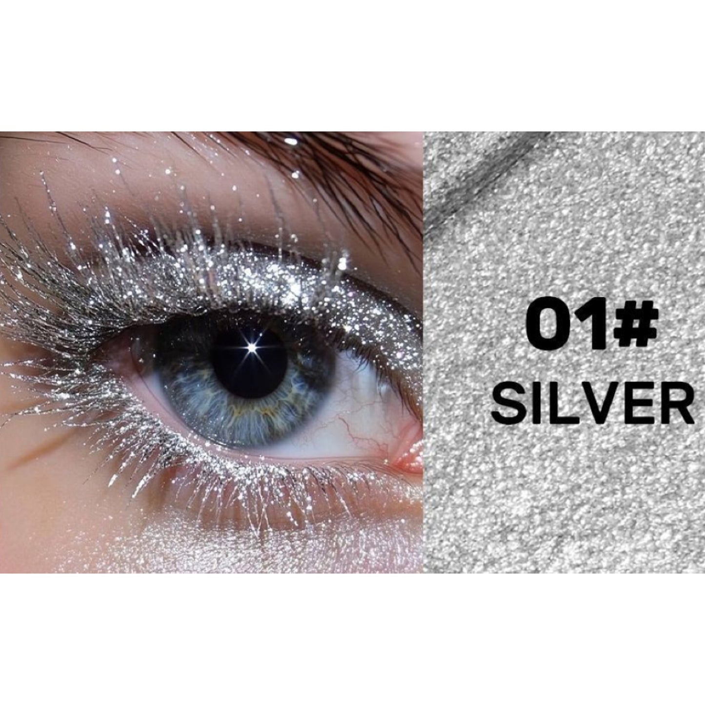 Glitter sparkle mascara with silver glitter lashes, shade 01# Silver