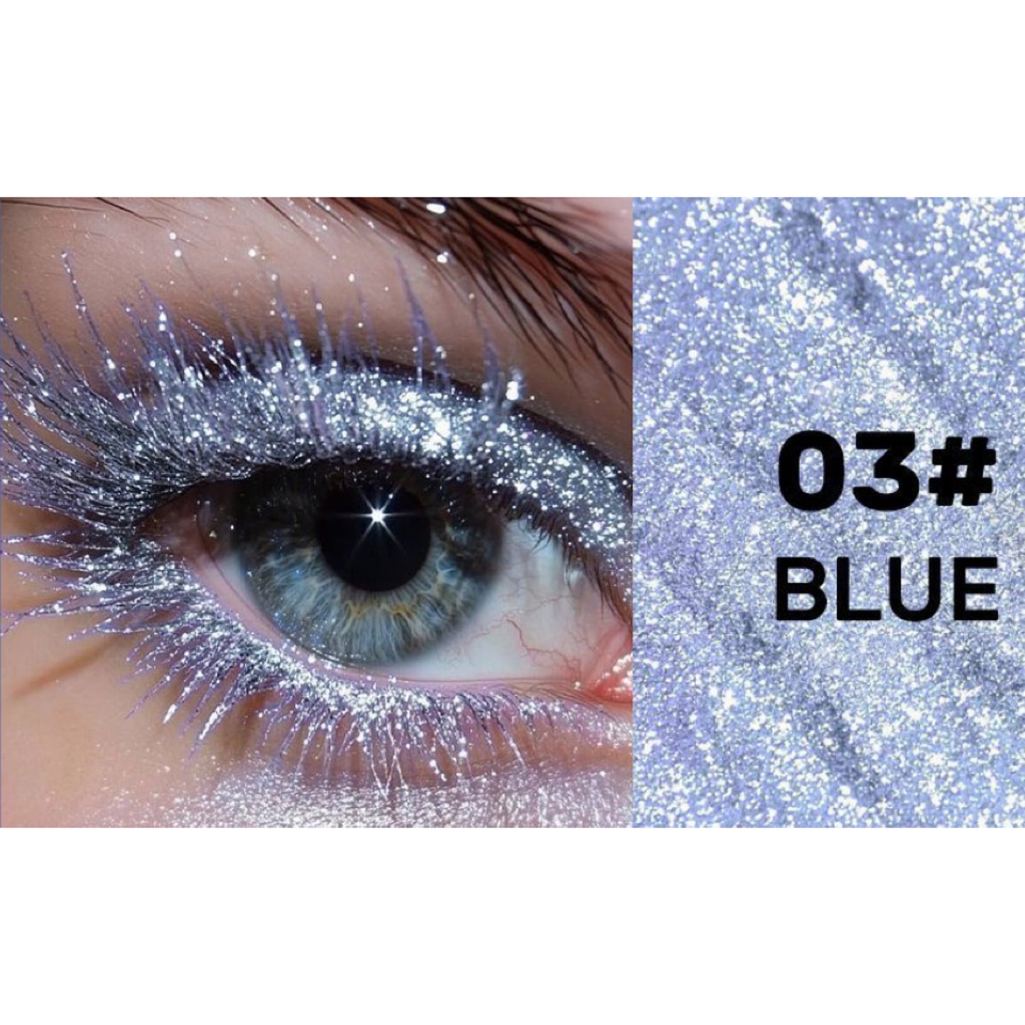Glitter sparkle mascara with blue glitter lashes, shade 03# Blue